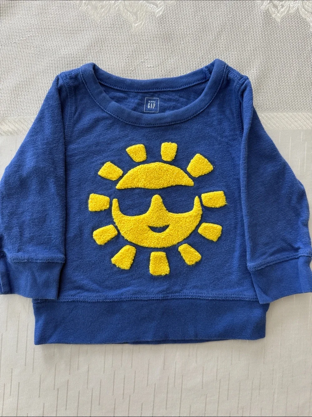 GAP 12-18 M Kids Royal Blue Sweatshirt with Yellow Sun Appliqué